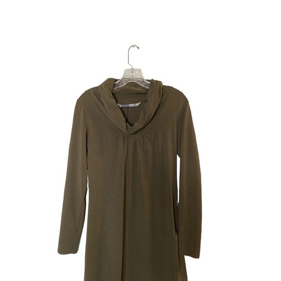 ATHLETA Green Cowl Neck sweater Dress Sz. Xs Pocket Stretch Organic Cotton - Picture 10 of 11